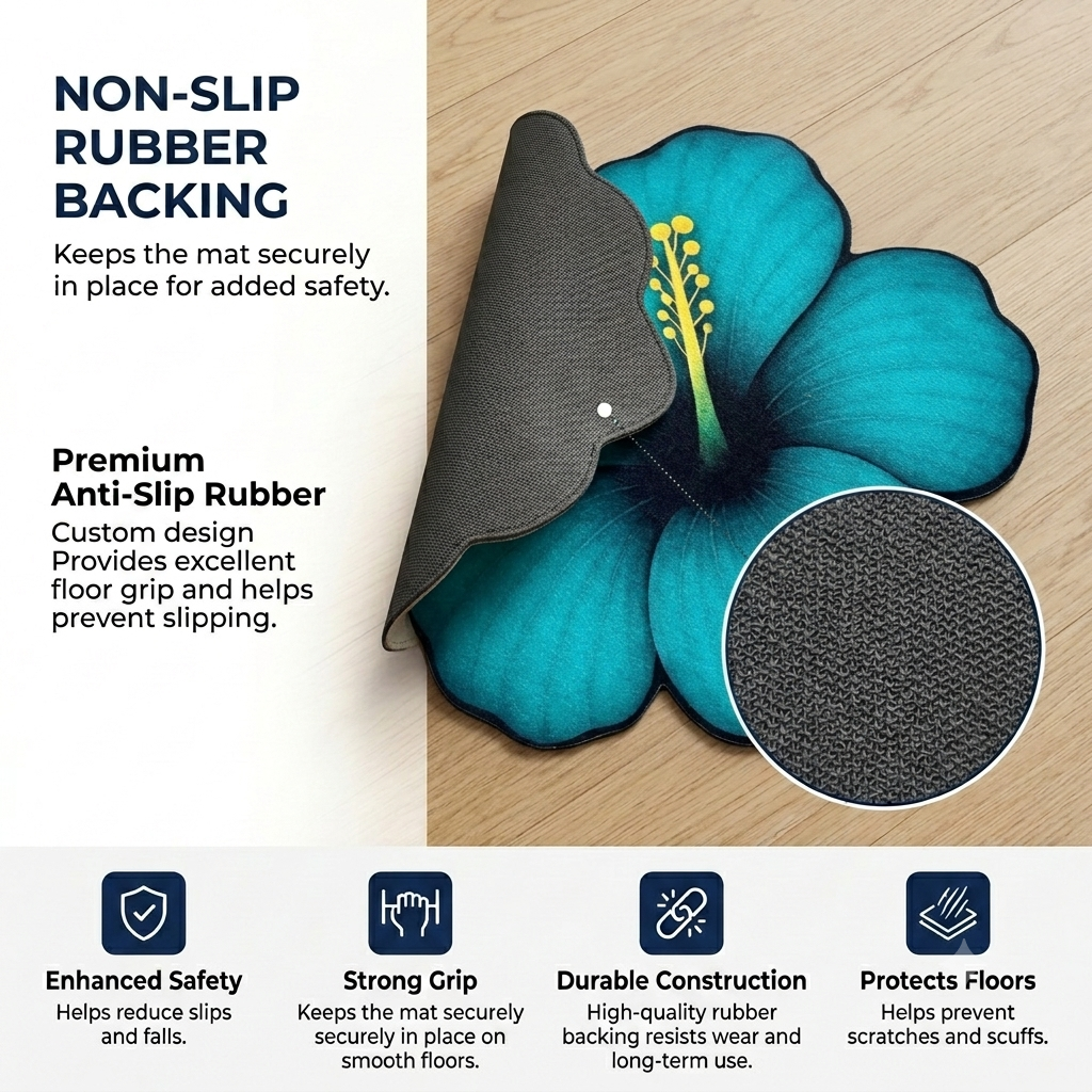 Ocean Hibiscus Designer Floor Mat (Teal)