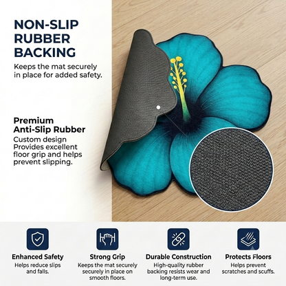 Ocean Hibiscus Designer Floor Mat (Teal)