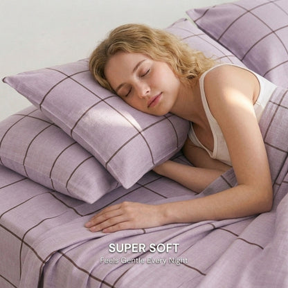 Lavender Line 320-TC Cherry Gingham Bedsheet (Lilac & Purple)