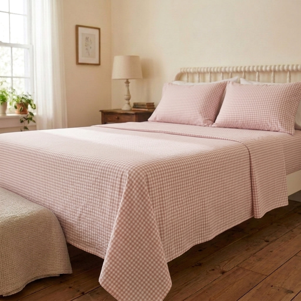 Blush Gingham 320-TC Cherry Gingham Bedsheet (Pink & White)