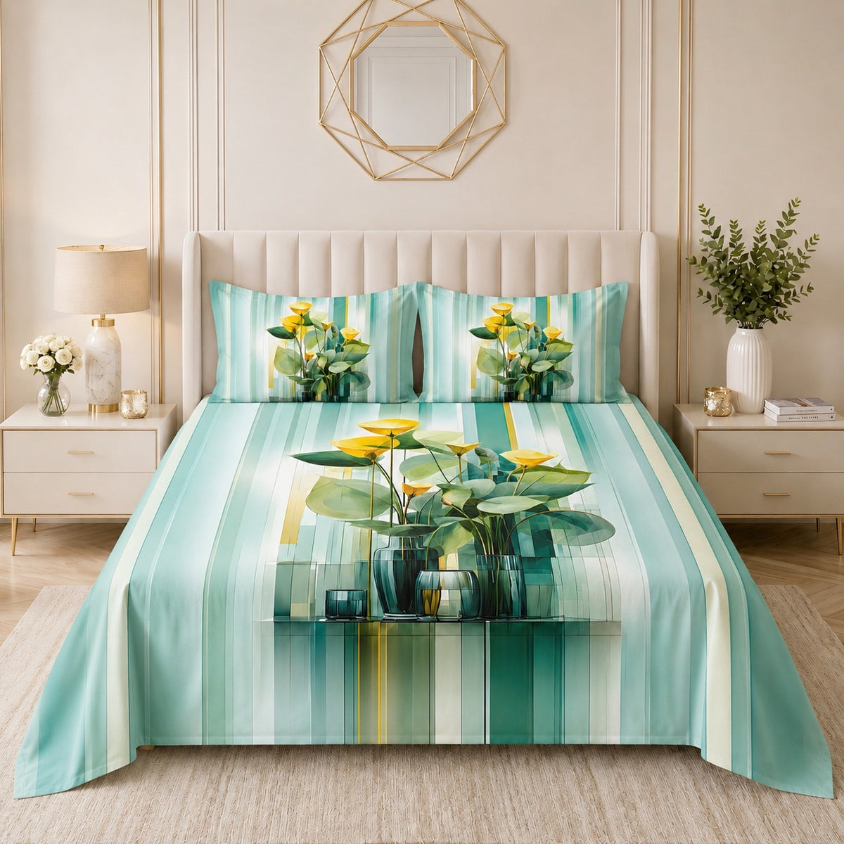 Botanical Glasshouse 280-TC 7D Bedsheet Set - (Aqua)
