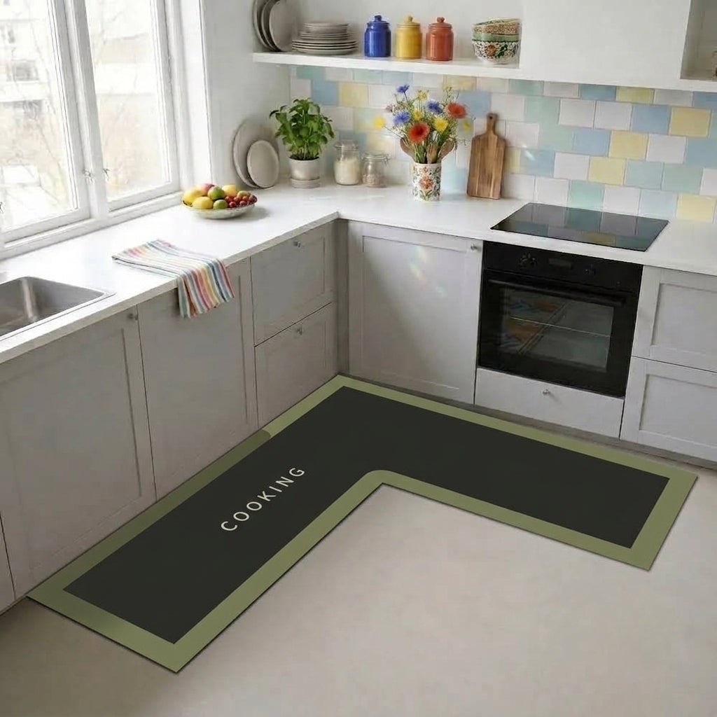 Virasaah Olive Border Designer Floor Mat (Green & Black)