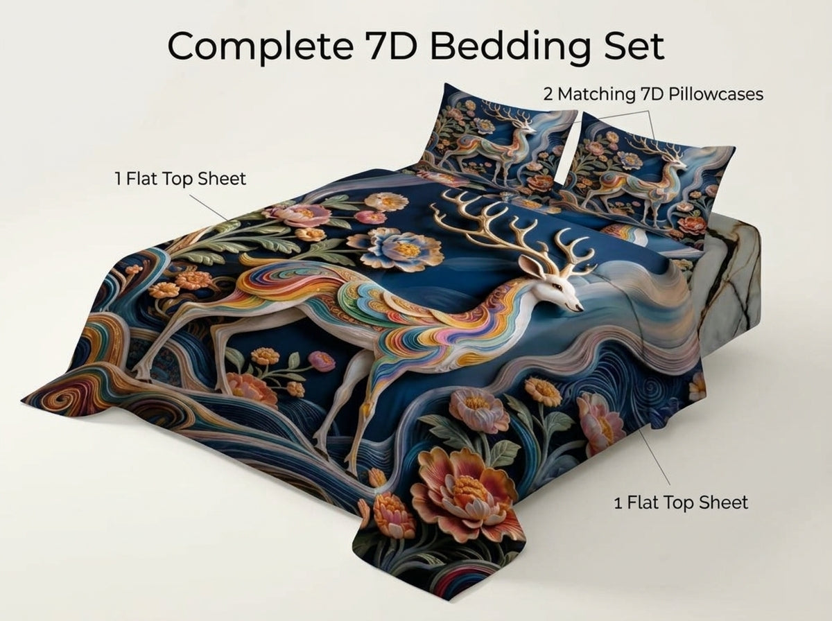 Fairy Tale Deer 280-TC 7D Bedsheet Set – (Navy Blue)