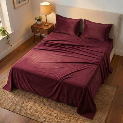 Wine Elegance Velvet Bedsheet (maroon)
