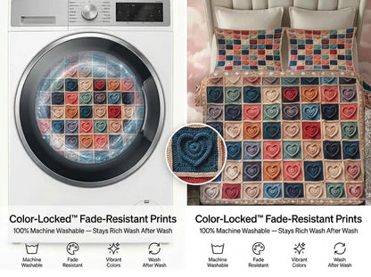 Sweetheart Patchwork 280-TC Printed Crochet Paradise Bedsheet Set - (Multicolor)