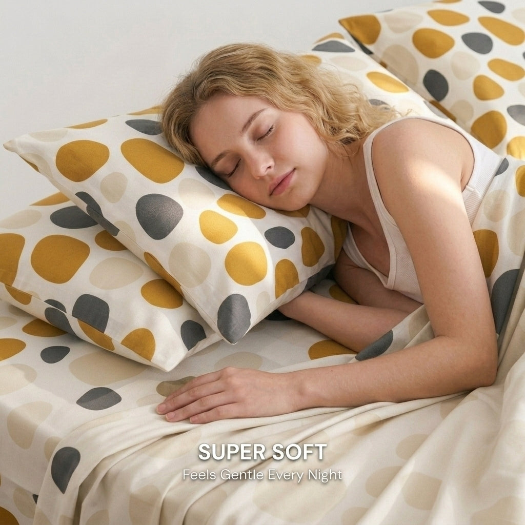 Mustard Pebble 320-TC Cherry Gingham Bedsheet (Yellow & Grey)