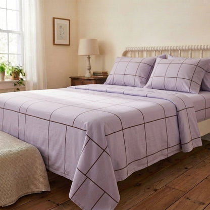 Lavender Line 320-TC Cherry Gingham Bedsheet (Lilac & Purple)