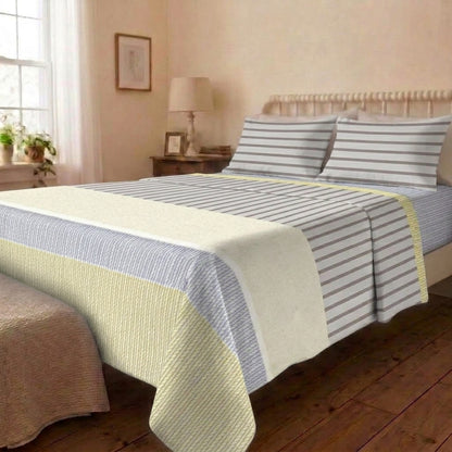 Linen Stripe Cotton Bedsheet & Comforter Set