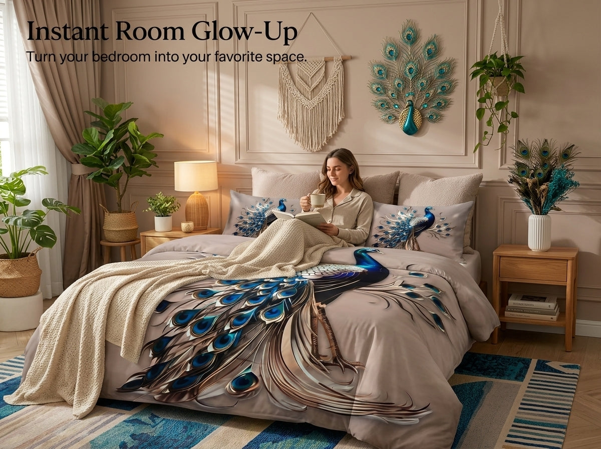 Royal Peacock Dream 280-TC 7D Bedsheet Set - (Taupe)