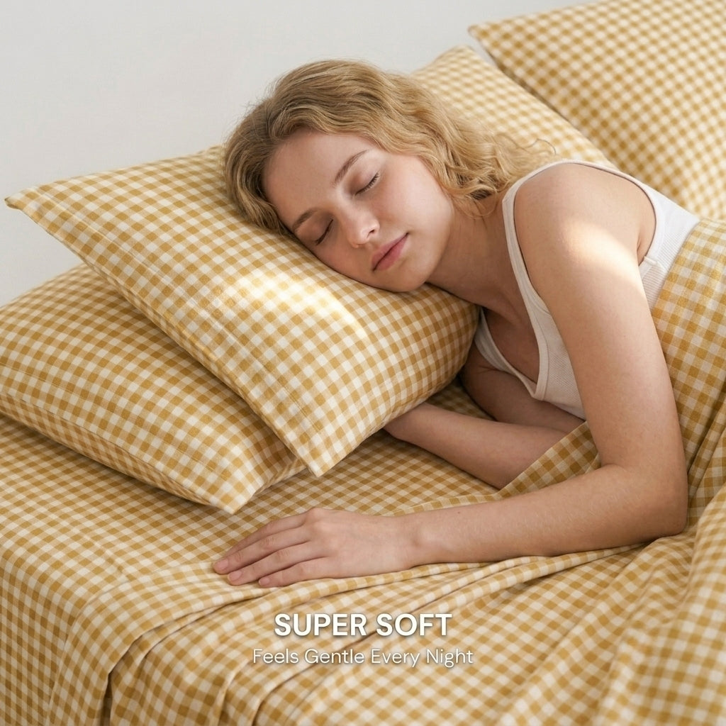 Golden Gingham 320-TC Cherry Gingham Bedsheet (Yellow & Ivory)