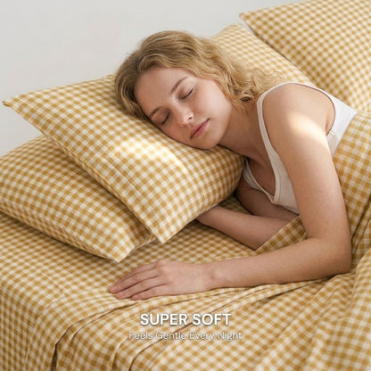 Golden Gingham 320-TC Cherry Gingham Bedsheet (Yellow & Ivory)