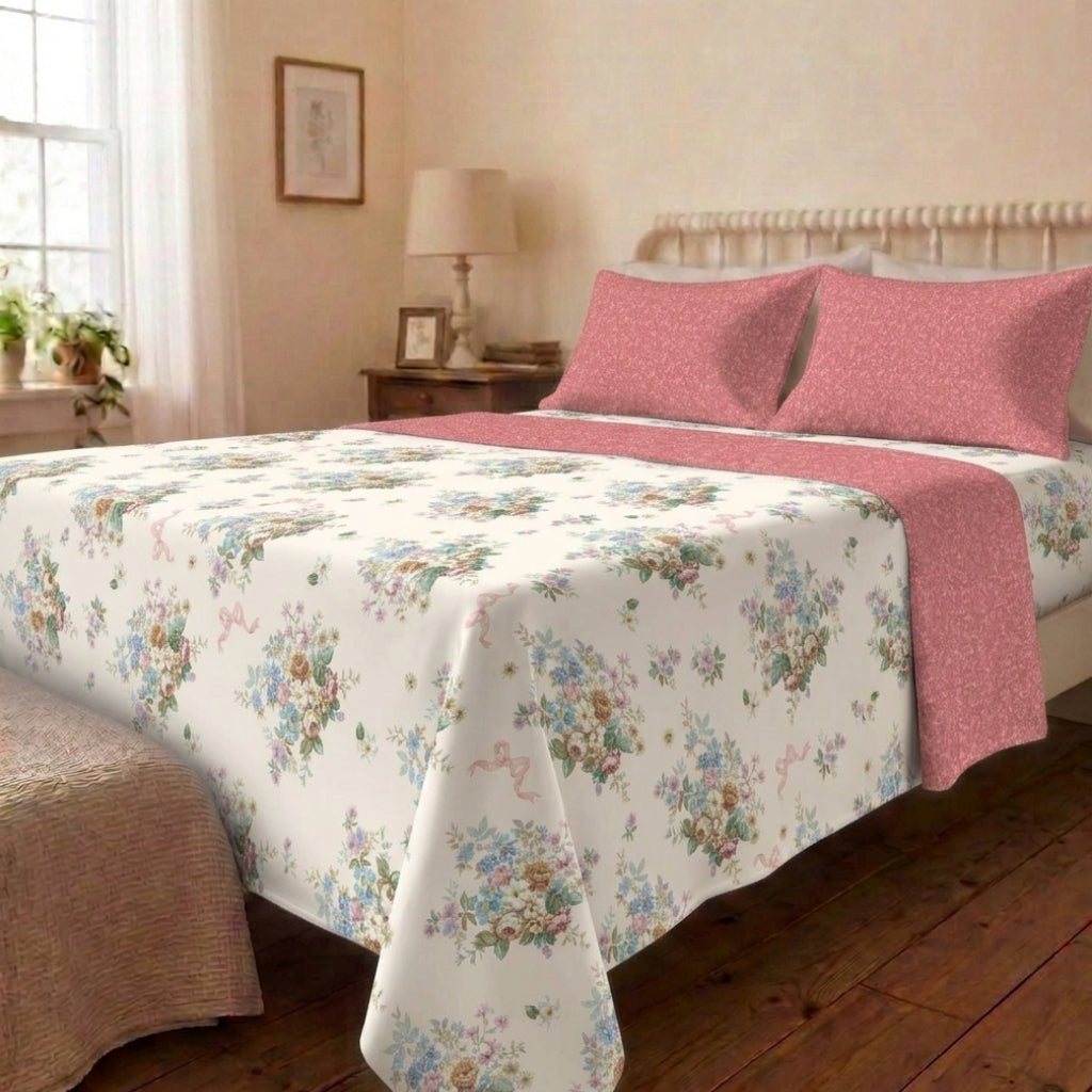 Rosewood Garden Cotton Bedsheet & Comforter Set
