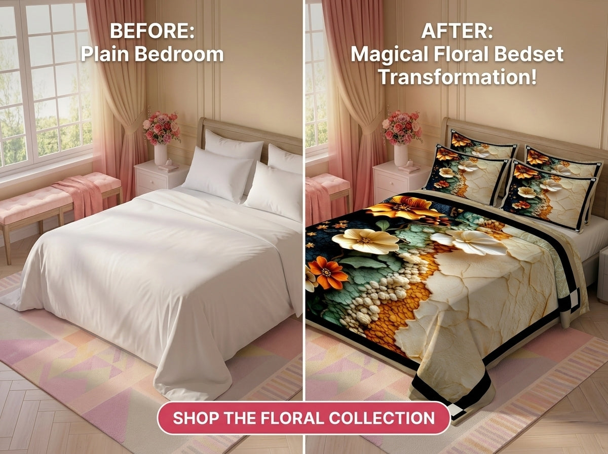 7D Golden Bloom Fusion 280-TC Premium Bedsheet (Golden-Cream)