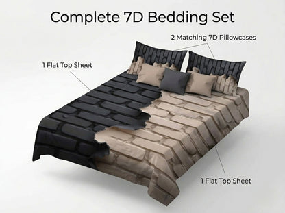 Urban Brickscape 280-TC 7D Bedsheet Set - (Black & Beige)