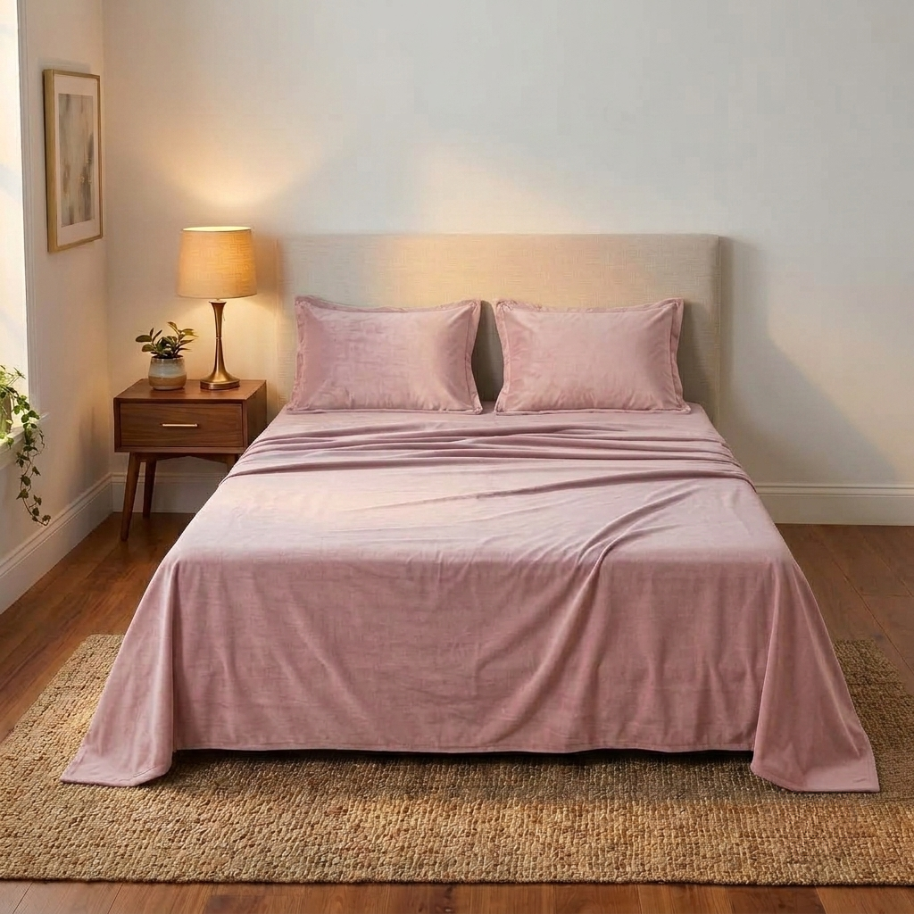 Mauve Aura Velvet Bedsheet (Soft Pink)