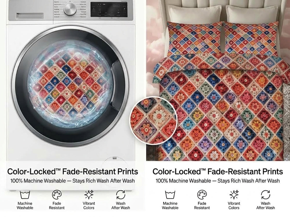 Multicolor Floral 280-TC Printed Crochet Paradise Bedsheet Set - (Multi)