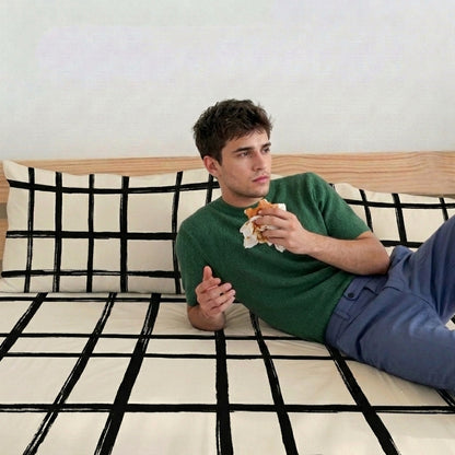 Monochrome Grid 320-TC Cherry Gingham Bedsheet (Black & Ivory)