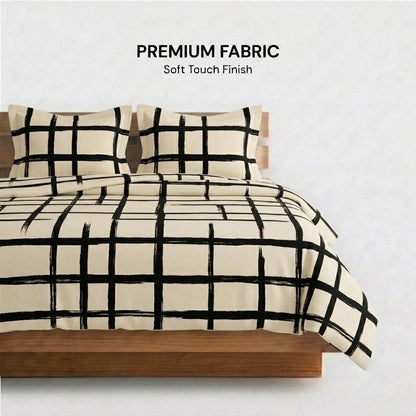 Monochrome Grid 320-TC Cherry Gingham Bedsheet (Black & Ivory)