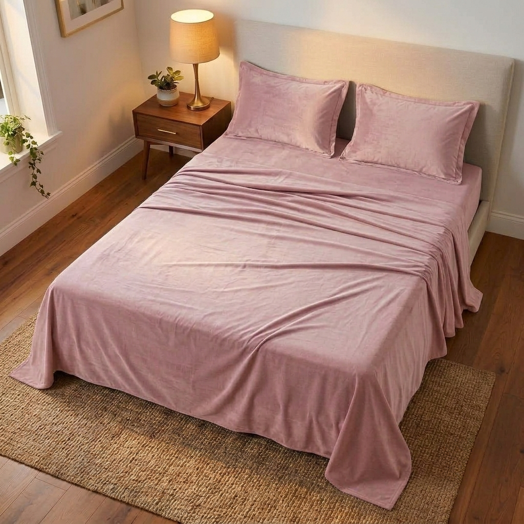 Mauve Aura Velvet Bedsheet (Soft Pink)