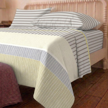 Linen Stripe Cotton Bedsheet & Comforter Set