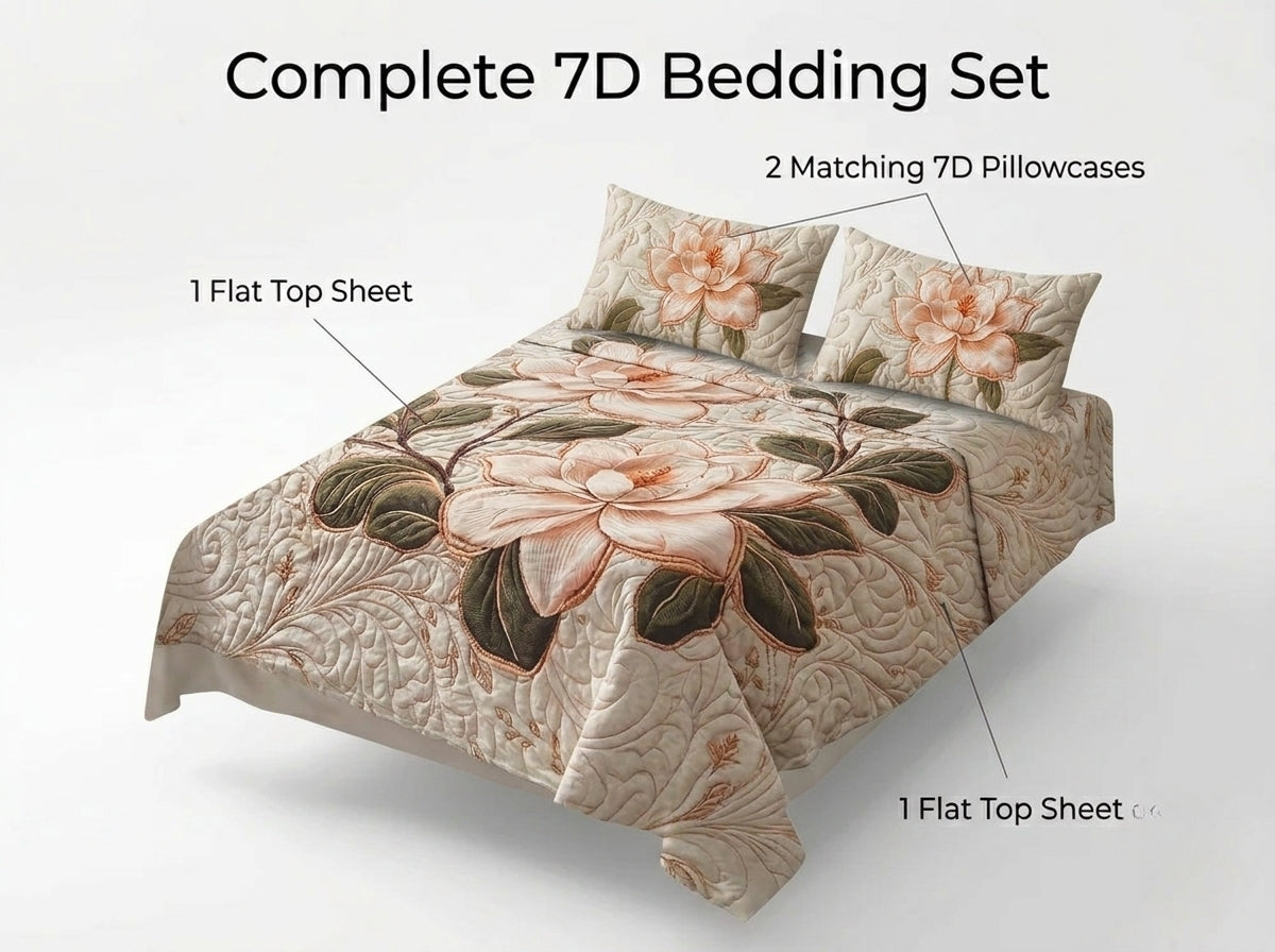 Magnolia Elegance 280-TC 7D Bedsheet Set - (Cream & Olive)