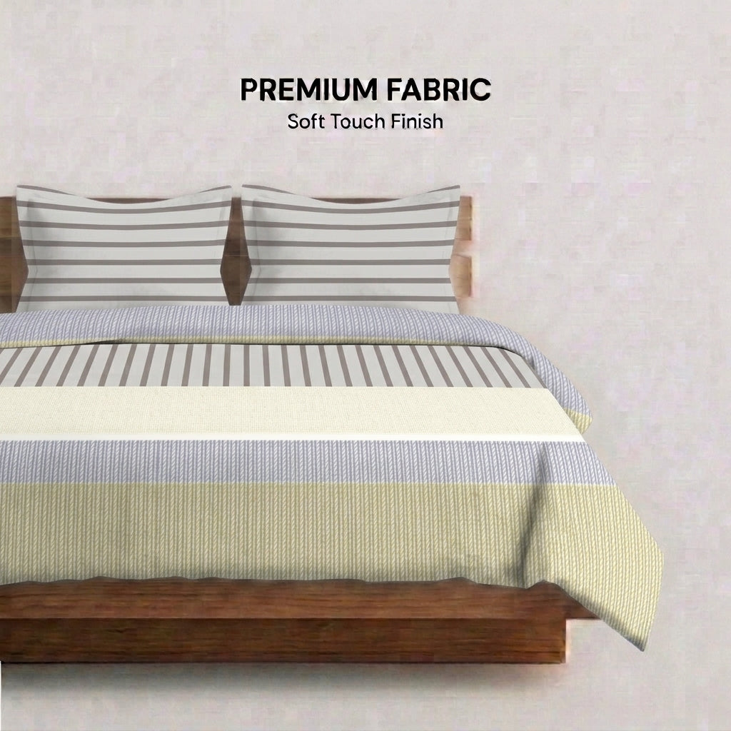 Linen Stripe Cotton Bedsheet & Comforter Set