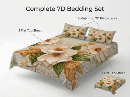 Floral Reverie 280-TC Printed 7D Bedsheet Set – (Cream & Sage)