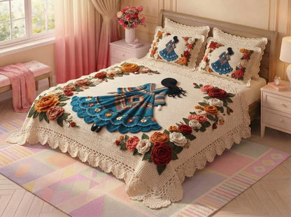 Doll Garden 280-TC Printed Crochet Paradise Bedsheet Set - (Multicolor)