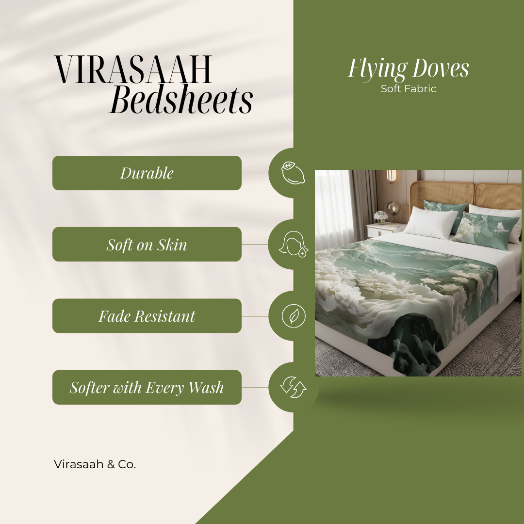 Fairy Tale Flying Doves 7D Bedsheet Set – Green