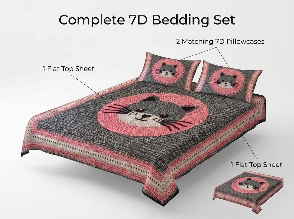Pink Kitty 280-TC Printed Paradise Bedsheet Set - (Grey & Pink)
