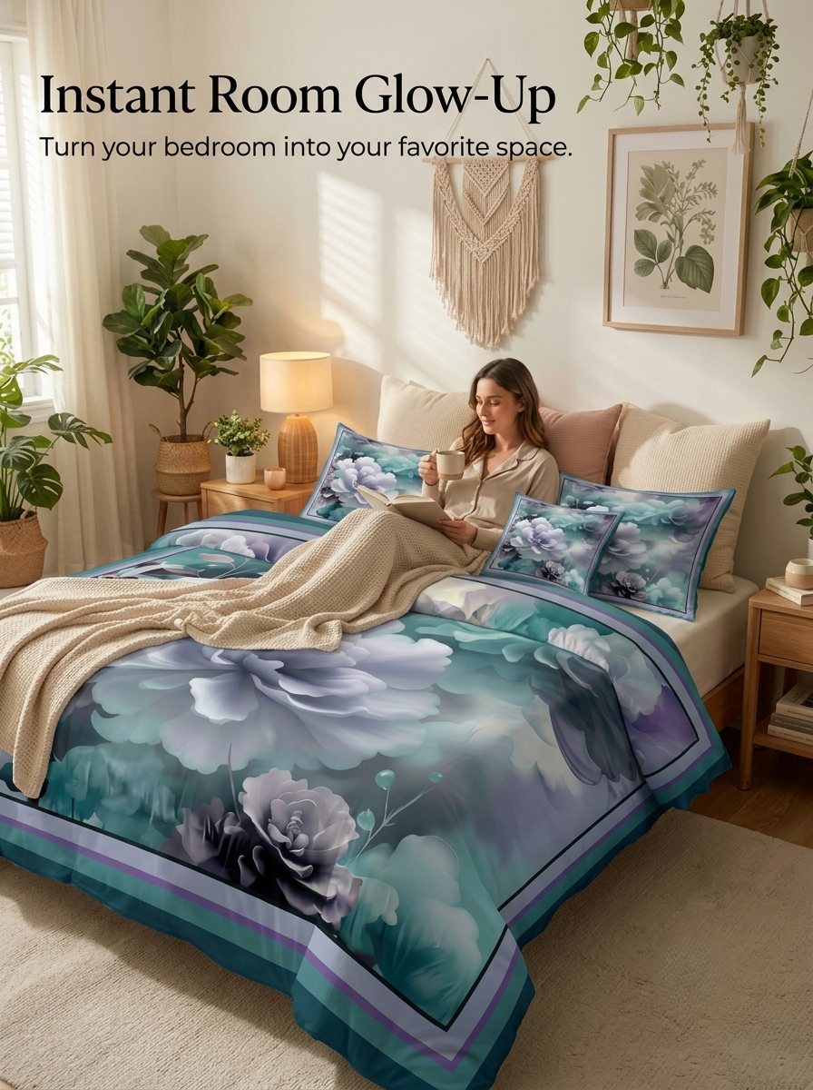 Fairy Tale Mystic Bloom 280-TC 7d Bedsheet Set - Aqua