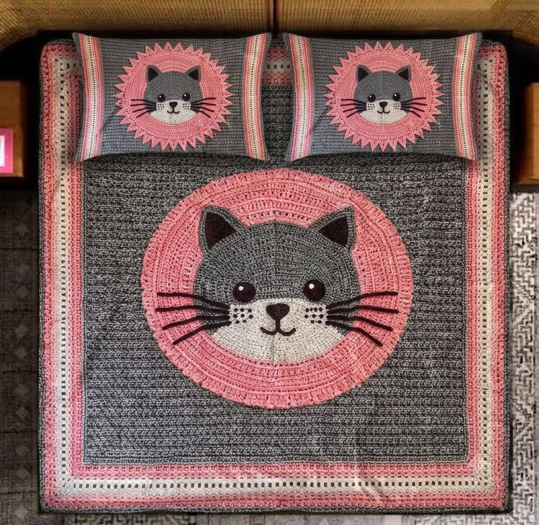Pink Kitty 280-TC Printed Paradise Bedsheet Set - (Grey & Pink)