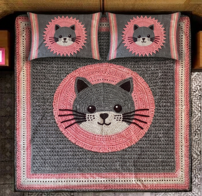 Pink Kitty 280-TC Printed Paradise Bedsheet Set - (Grey & Pink)