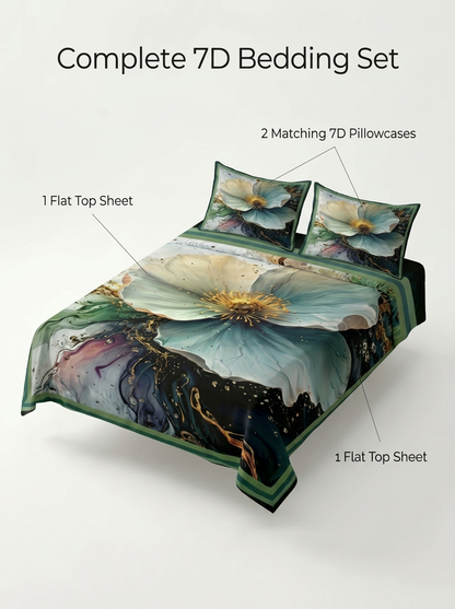 7D Celestial Petal 280-TC Premium King Size Bedsheet (Green-White)