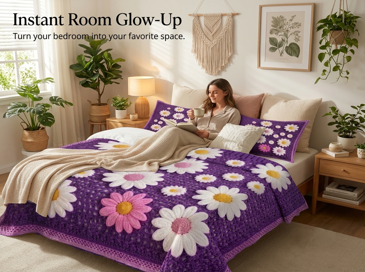 Purple Petal 280-TC Printed Paradise Bedsheet Set - (Violet)