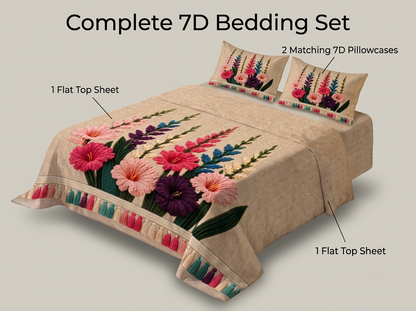 Bloomscape 280-TC Printed Bedsheet Set - (Natural Beige)