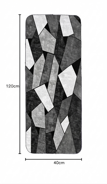 Virasaah Geometric Blocks Designer Floor Mat (Grey & Black)