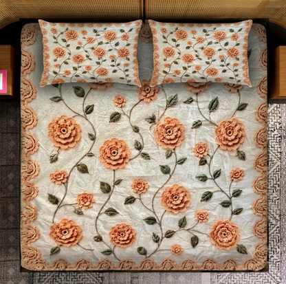 Yellow Rose 280-TC Printed Crochet Paradise Bedsheet Set - (Mustard)