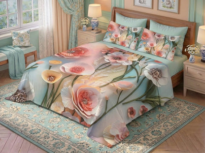 Fairy Tale Rose Mist 7D Bedsheet Set - (Ivory)