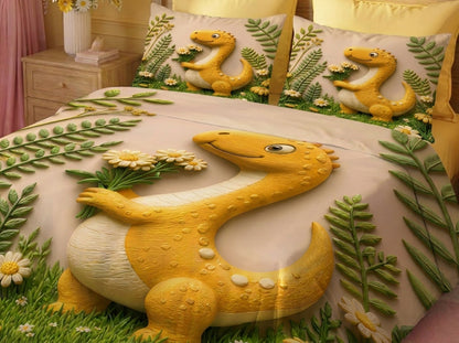 Fairy Tale Dino Bloom 7D Bedsheet Set – (Sage Green)