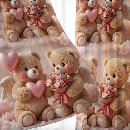 Blush Bear 7D Bedsheet & Curtain Combo Set