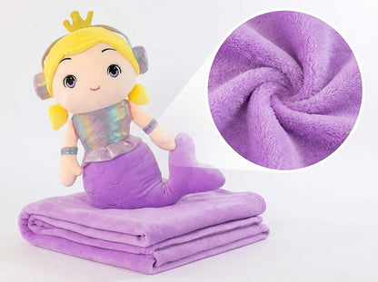 Mermaid 3 in 1 Kids Blanket, Pillow & Soft Toy (Purple)
