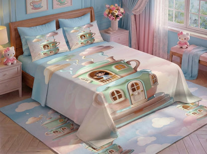 Fairy Tale Tea House 7D Bedsheet Set - Cream