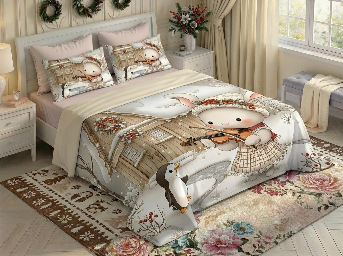 Fairy Tale Rabbit 7D Bedsheet Set – White