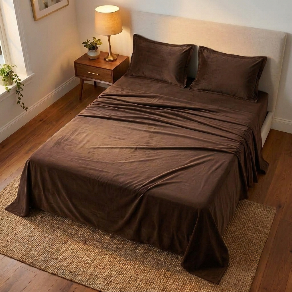 Mocha Luxe Velvet Bedsheet (Brown)