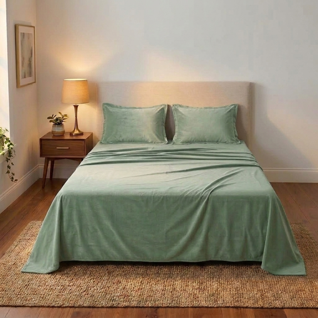 Sage Mist Velvet Bedsheet (Soft Teal Green)