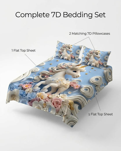 Fairy Tale Unicorn 7D Bedsheet Set – Blue
