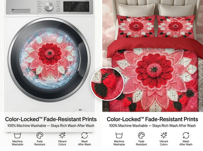 Strawberry Bloom 280-TC Printed Crochet Paradise Bedsheet Set - (Red)