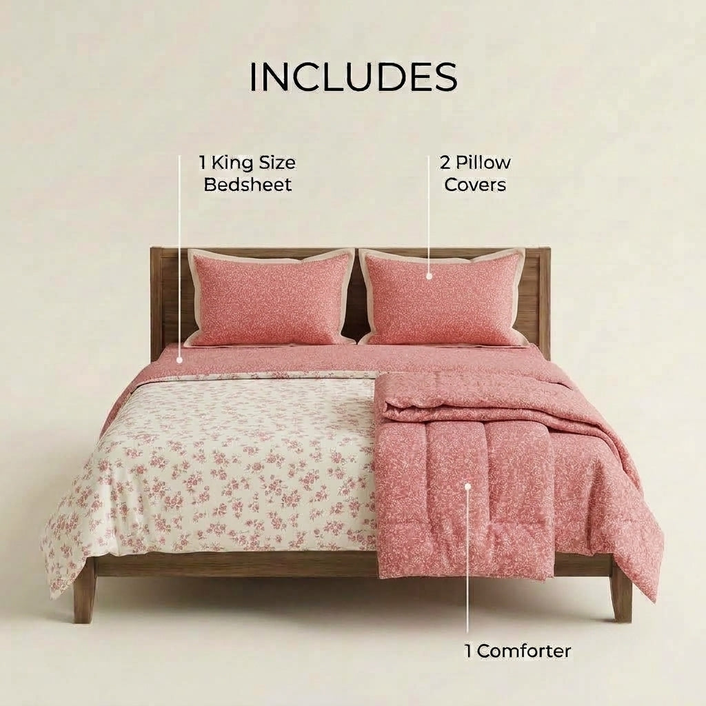 Rosewood Garden Cotton Bedsheet & Comforter Set