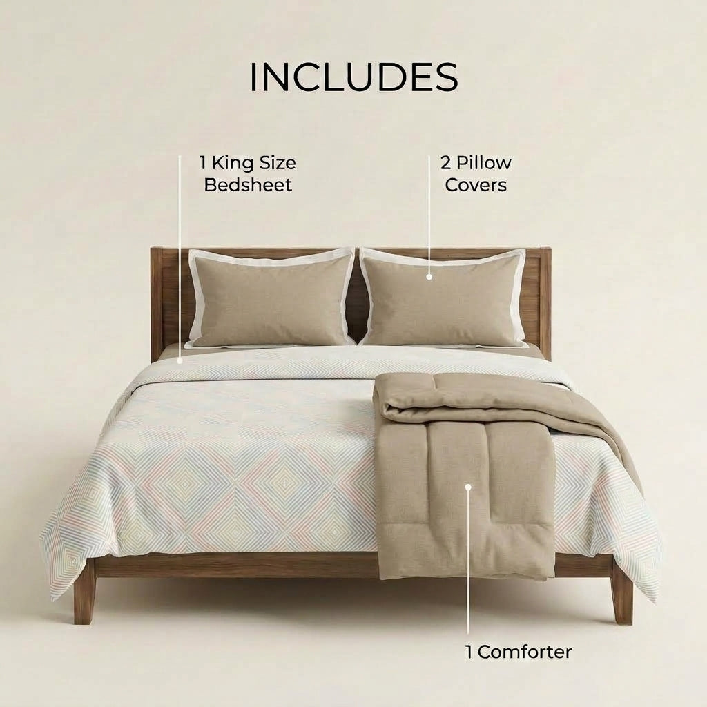 Soft Weave Cotton Bedsheet & Comforter Set